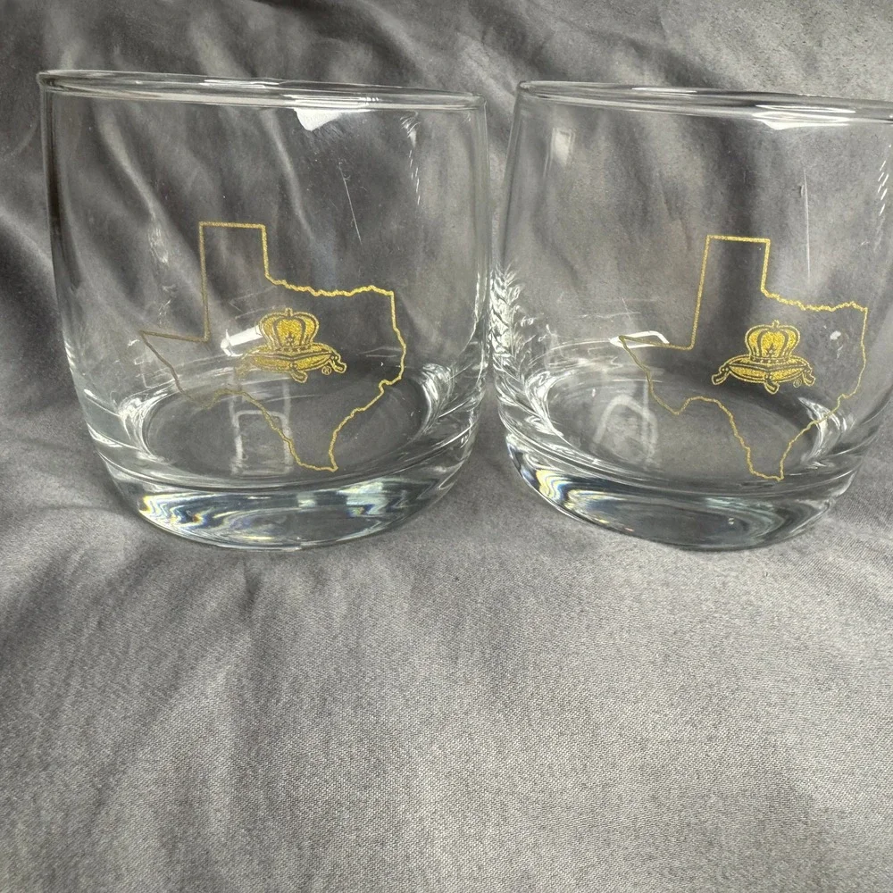 Set of 2 Texas Map‎ Crown Whiskey Rocks Glasses